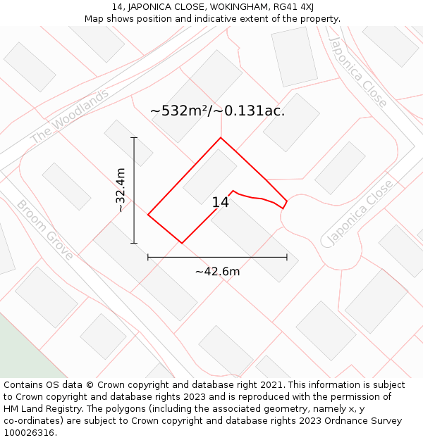 14, JAPONICA CLOSE, WOKINGHAM, RG41 4XJ: Plot and title map