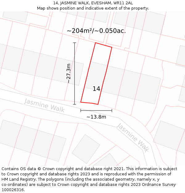 14, JASMINE WALK, EVESHAM, WR11 2AL: Plot and title map