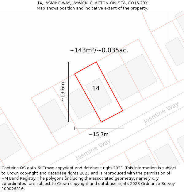 14, JASMINE WAY, JAYWICK, CLACTON-ON-SEA, CO15 2RX: Plot and title map