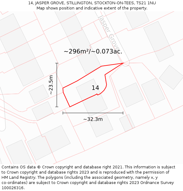 14, JASPER GROVE, STILLINGTON, STOCKTON-ON-TEES, TS21 1NU: Plot and title map