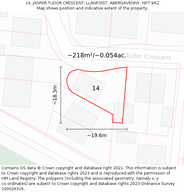 14, JASPER TUDOR CRESCENT, LLANFOIST, ABERGAVENNY, NP7 9AZ: Plot and title map