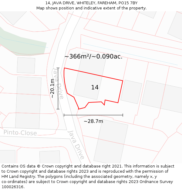 14, JAVA DRIVE, WHITELEY, FAREHAM, PO15 7BY: Plot and title map