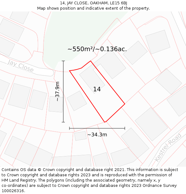 14, JAY CLOSE, OAKHAM, LE15 6BJ: Plot and title map