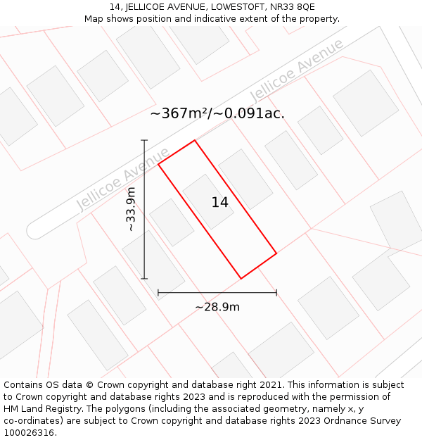 14, JELLICOE AVENUE, LOWESTOFT, NR33 8QE: Plot and title map