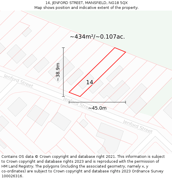 14, JENFORD STREET, MANSFIELD, NG18 5QX: Plot and title map