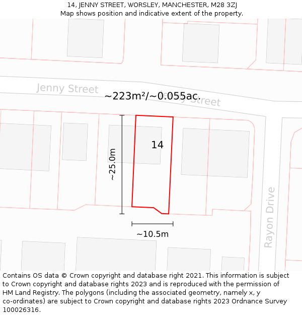 14, JENNY STREET, WORSLEY, MANCHESTER, M28 3ZJ: Plot and title map