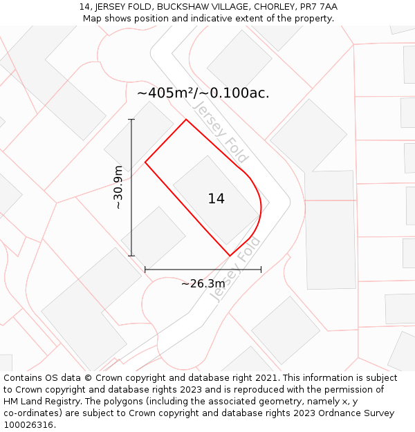 14, JERSEY FOLD, BUCKSHAW VILLAGE, CHORLEY, PR7 7AA: Plot and title map