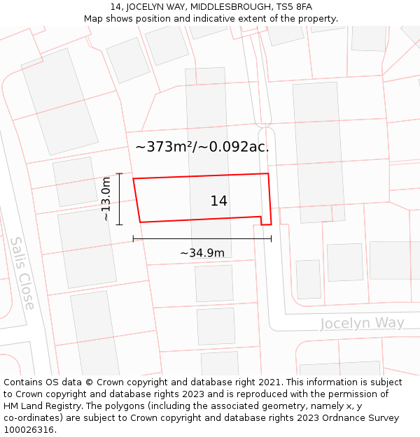 14, JOCELYN WAY, MIDDLESBROUGH, TS5 8FA: Plot and title map