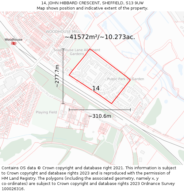 14, JOHN HIBBARD CRESCENT, SHEFFIELD, S13 9UW: Plot and title map