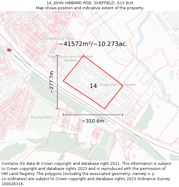 14, JOHN HIBBARD RISE, SHEFFIELD, S13 9UX: Plot and title map