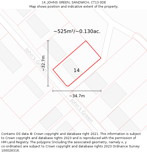 14, JOHNS GREEN, SANDWICH, CT13 0DE: Plot and title map