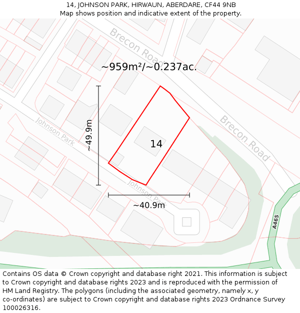 14, JOHNSON PARK, HIRWAUN, ABERDARE, CF44 9NB: Plot and title map