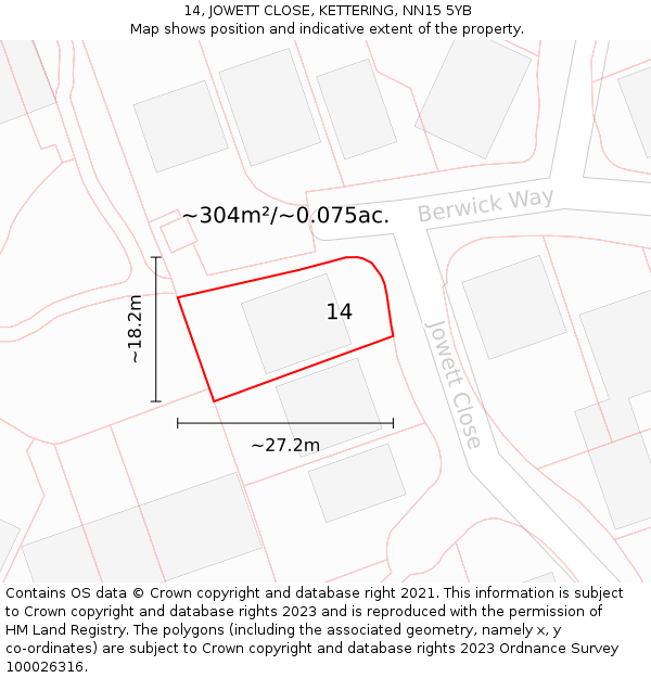 14, JOWETT CLOSE, KETTERING, NN15 5YB: Plot and title map