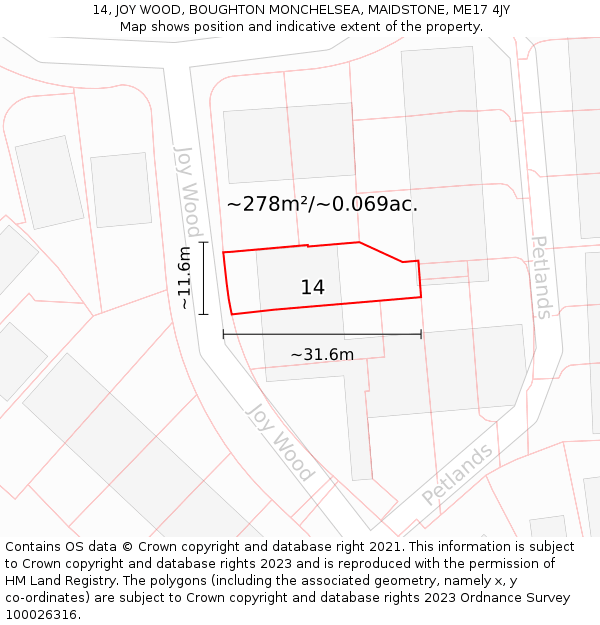14, JOY WOOD, BOUGHTON MONCHELSEA, MAIDSTONE, ME17 4JY: Plot and title map