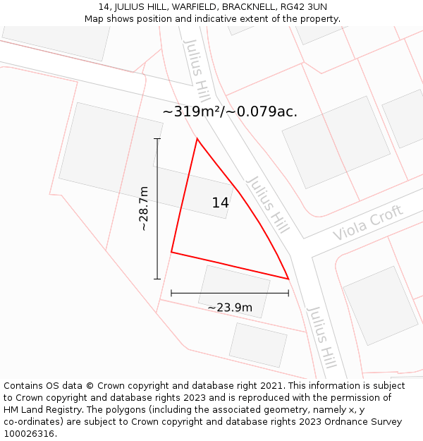 14, JULIUS HILL, WARFIELD, BRACKNELL, RG42 3UN: Plot and title map