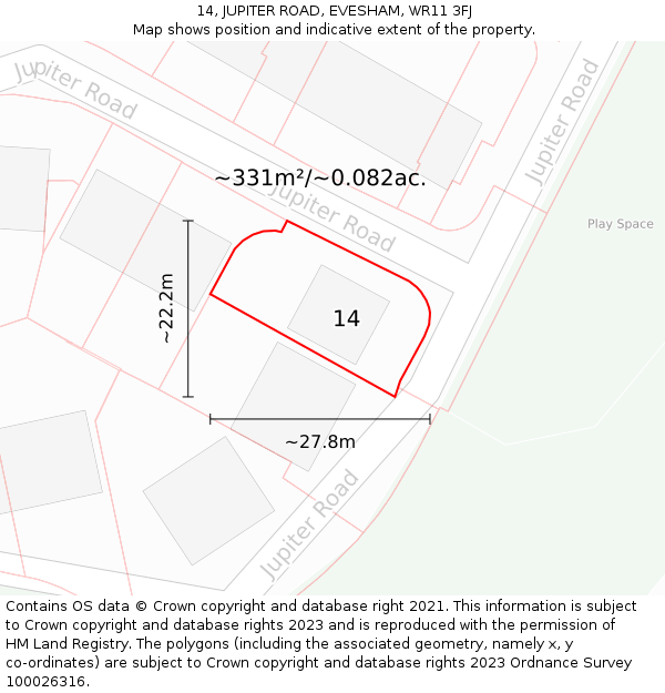 14, JUPITER ROAD, EVESHAM, WR11 3FJ: Plot and title map