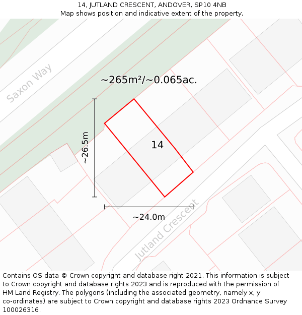 14, JUTLAND CRESCENT, ANDOVER, SP10 4NB: Plot and title map