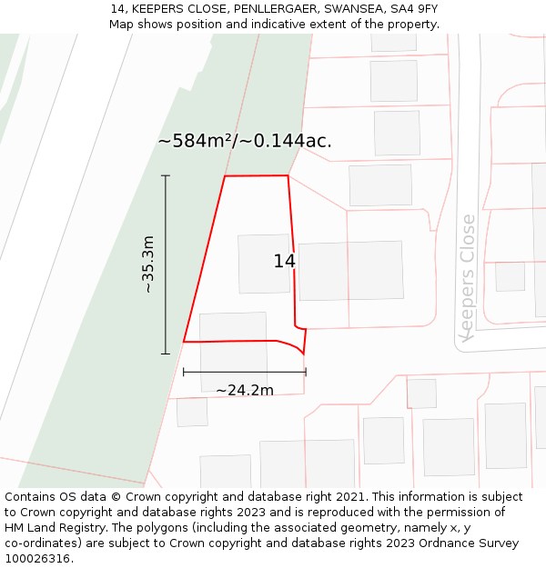 14, KEEPERS CLOSE, PENLLERGAER, SWANSEA, SA4 9FY: Plot and title map