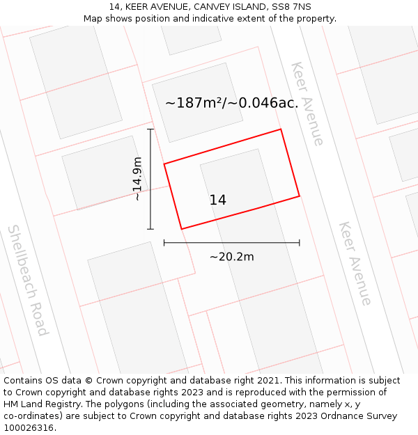 14, KEER AVENUE, CANVEY ISLAND, SS8 7NS: Plot and title map