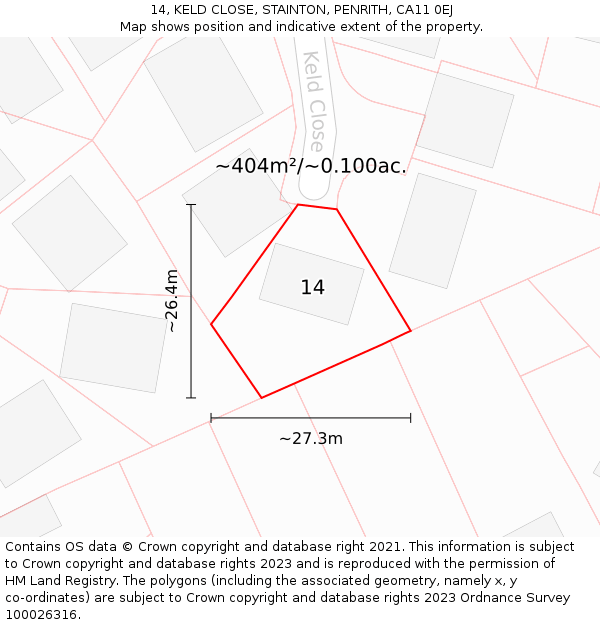 14, KELD CLOSE, STAINTON, PENRITH, CA11 0EJ: Plot and title map