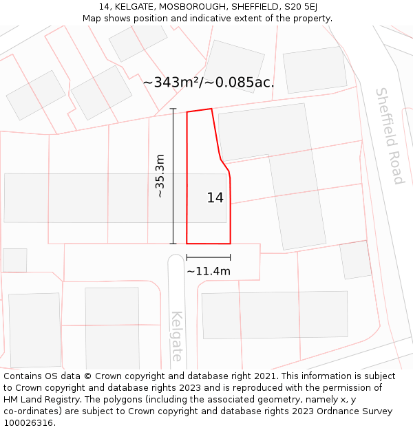 14, KELGATE, MOSBOROUGH, SHEFFIELD, S20 5EJ: Plot and title map