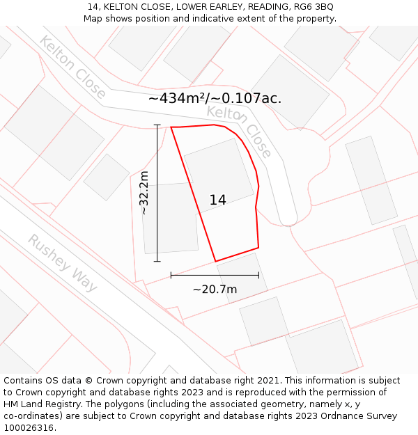 14, KELTON CLOSE, LOWER EARLEY, READING, RG6 3BQ: Plot and title map