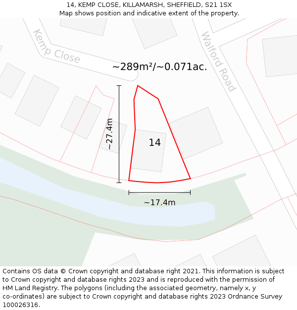 14, KEMP CLOSE, KILLAMARSH, SHEFFIELD, S21 1SX: Plot and title map