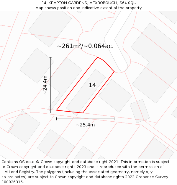 14, KEMPTON GARDENS, MEXBOROUGH, S64 0QU: Plot and title map