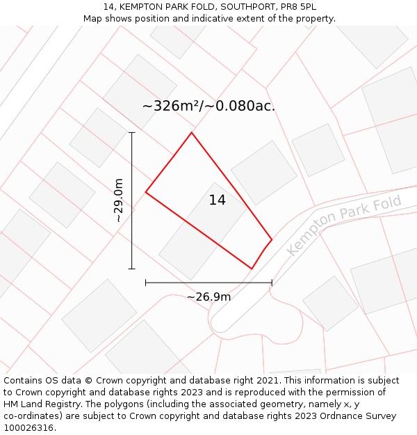 14, KEMPTON PARK FOLD, SOUTHPORT, PR8 5PL: Plot and title map
