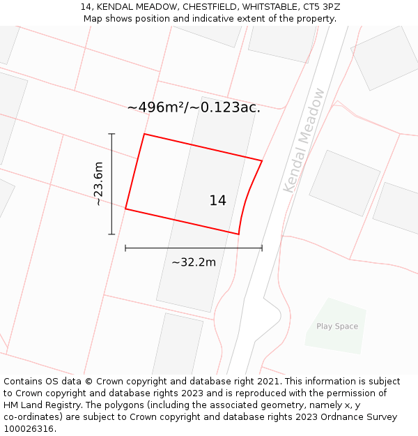 14, KENDAL MEADOW, CHESTFIELD, WHITSTABLE, CT5 3PZ: Plot and title map