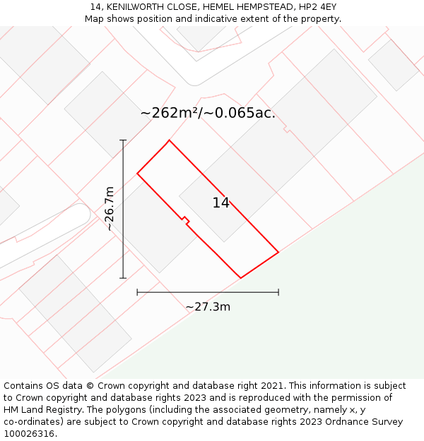 14, KENILWORTH CLOSE, HEMEL HEMPSTEAD, HP2 4EY: Plot and title map