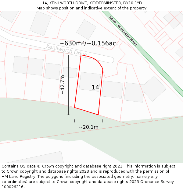 14, KENILWORTH DRIVE, KIDDERMINSTER, DY10 1YD: Plot and title map