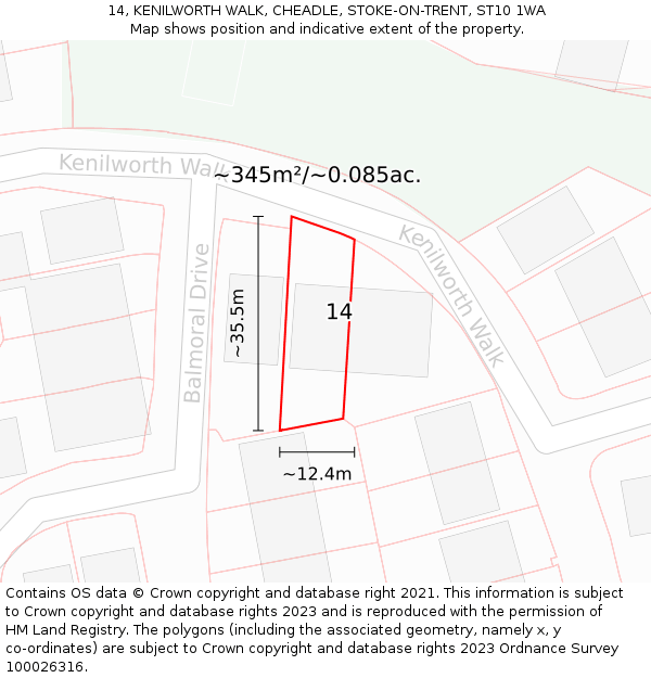 14, KENILWORTH WALK, CHEADLE, STOKE-ON-TRENT, ST10 1WA: Plot and title map