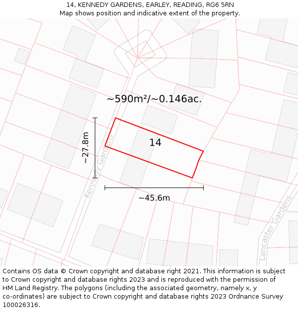 14, KENNEDY GARDENS, EARLEY, READING, RG6 5RN: Plot and title map