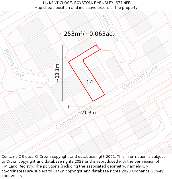 14, KENT CLOSE, ROYSTON, BARNSLEY, S71 4FB: Plot and title map