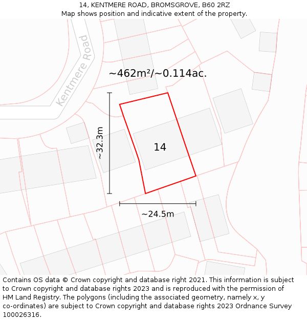 14, KENTMERE ROAD, BROMSGROVE, B60 2RZ: Plot and title map