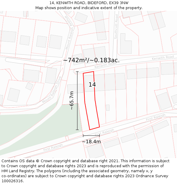 14, KENWITH ROAD, BIDEFORD, EX39 3NW: Plot and title map