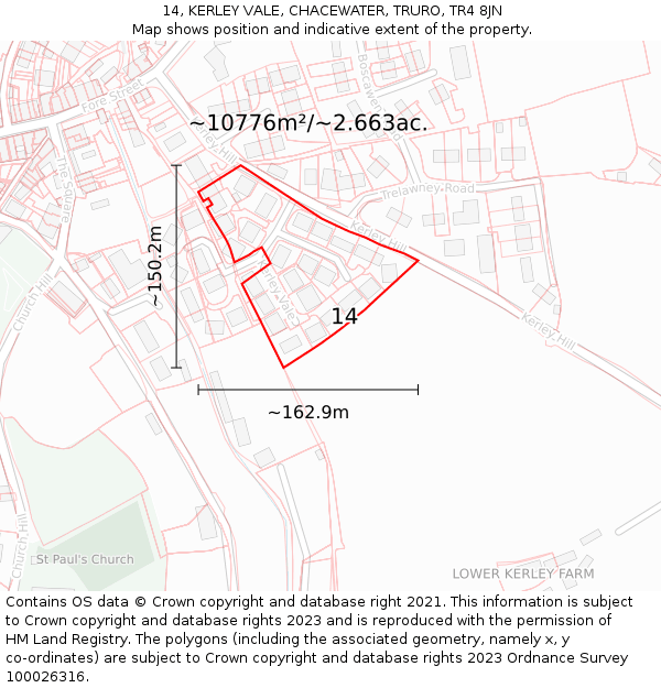 14, KERLEY VALE, CHACEWATER, TRURO, TR4 8JN: Plot and title map