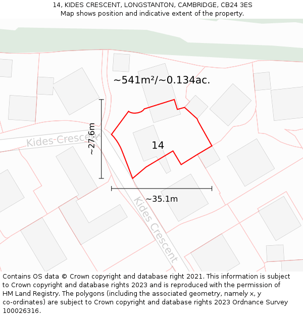 14, KIDES CRESCENT, LONGSTANTON, CAMBRIDGE, CB24 3ES: Plot and title map