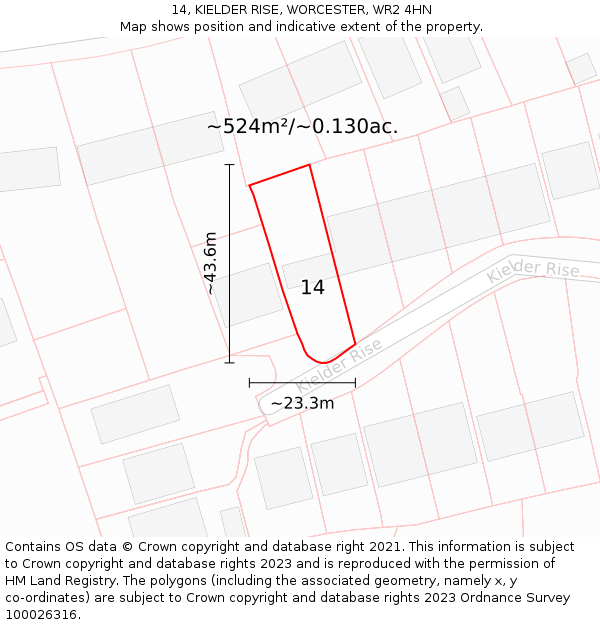 14, KIELDER RISE, WORCESTER, WR2 4HN: Plot and title map
