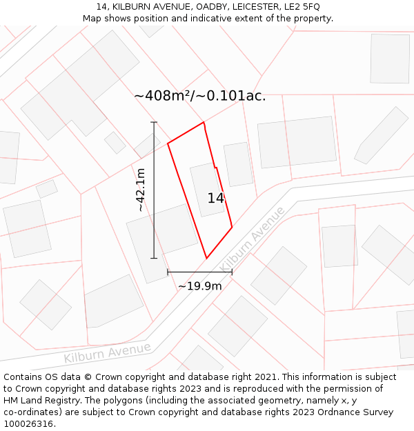 14, KILBURN AVENUE, OADBY, LEICESTER, LE2 5FQ: Plot and title map