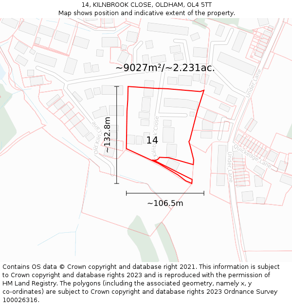 14, KILNBROOK CLOSE, OLDHAM, OL4 5TT: Plot and title map