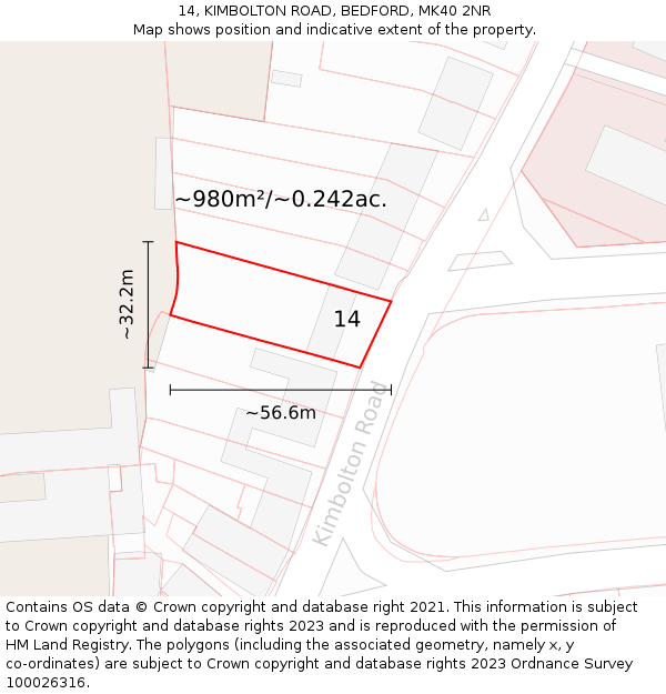 14, KIMBOLTON ROAD, BEDFORD, MK40 2NR: Plot and title map