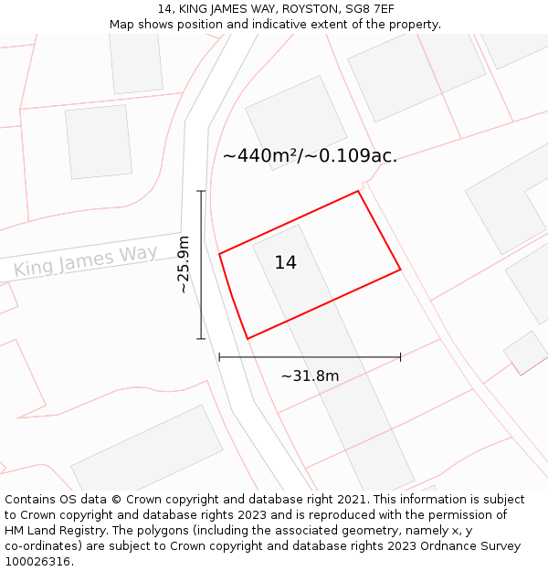 14, KING JAMES WAY, ROYSTON, SG8 7EF: Plot and title map