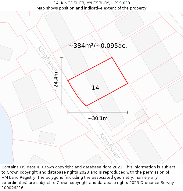 14, KINGFISHER, AYLESBURY, HP19 0FR: Plot and title map