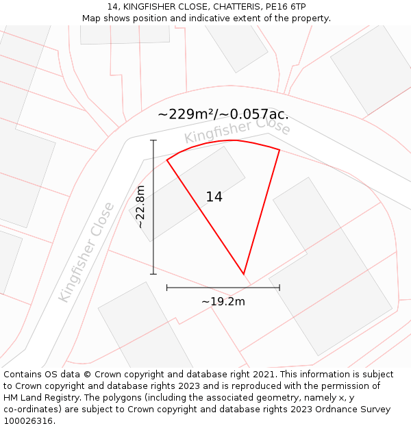 14, KINGFISHER CLOSE, CHATTERIS, PE16 6TP: Plot and title map