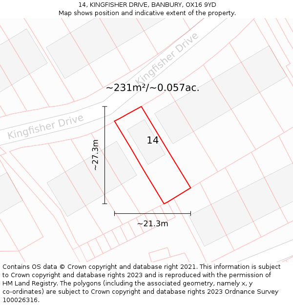 14, KINGFISHER DRIVE, BANBURY, OX16 9YD: Plot and title map