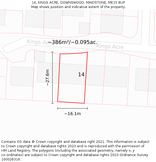 14, KINGS ACRE, DOWNSWOOD, MAIDSTONE, ME15 8UP: Plot and title map
