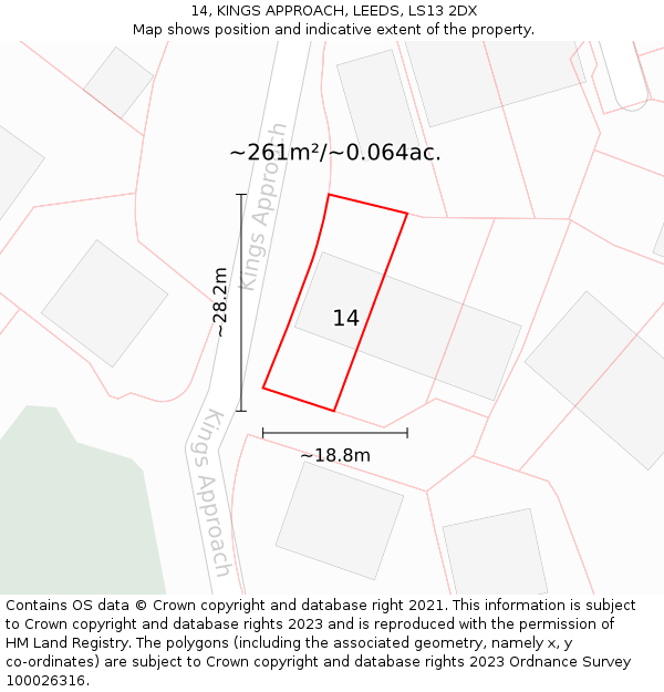 14, KINGS APPROACH, LEEDS, LS13 2DX: Plot and title map