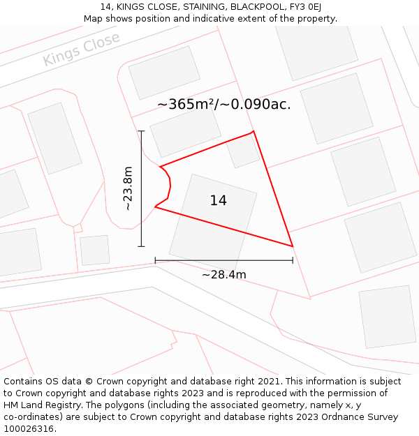 14, KINGS CLOSE, STAINING, BLACKPOOL, FY3 0EJ: Plot and title map